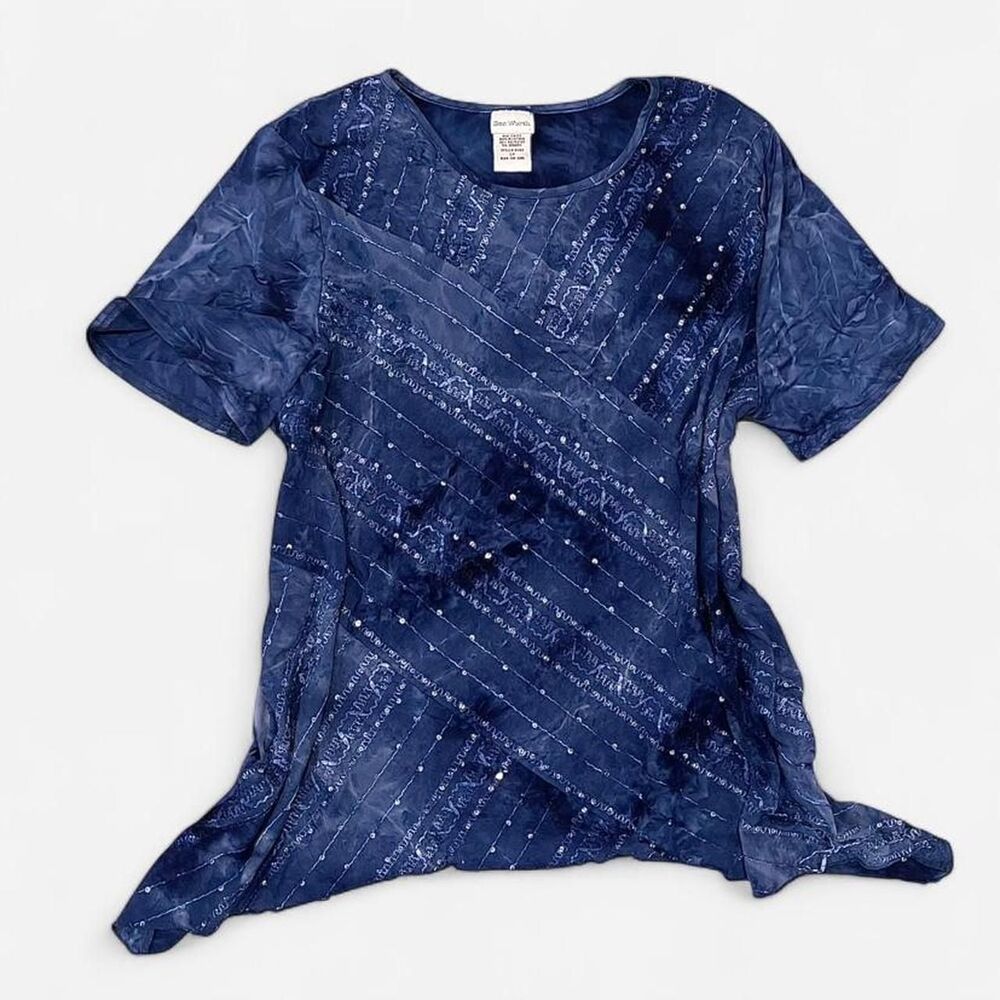 Y2K whimsical Navy blue sequin top large petite